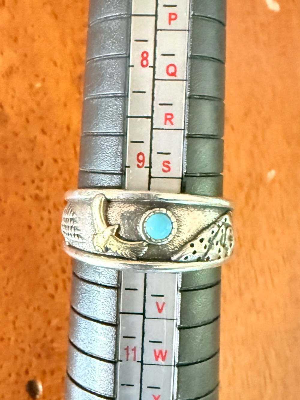 Turquoise Accent Silver Band Ring - Mens size 10 adjustable.